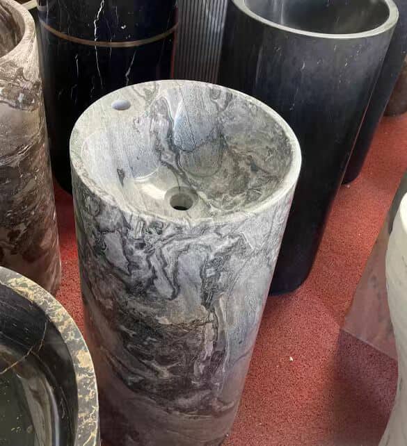 Luxury Marble Pedestal Basin – Floor-Standing Stone Wash Sink for Modern Bathrooms