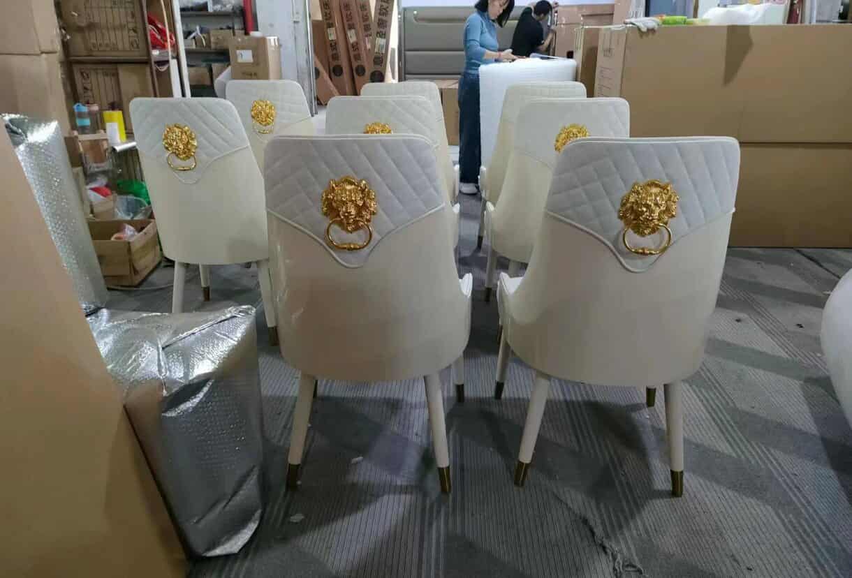 Luxury Solid Wood Dining Chair with Lion Ring Holder Modern Home Office & Hotel Furniture Featuring Synthetic Leather