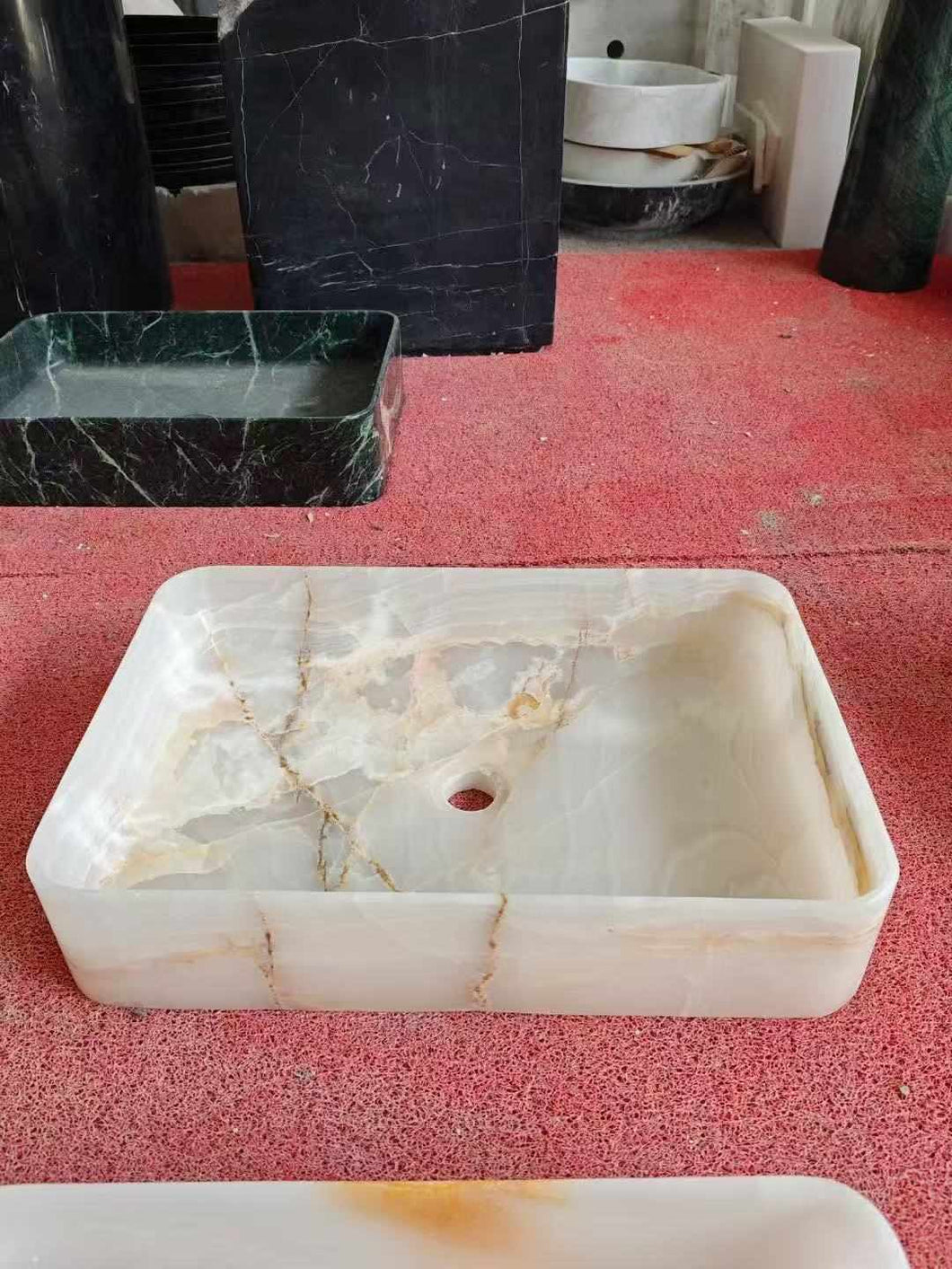 Natural Beige and White Real Jade Stone Marble Vanity Sink – Rectangle Wash Hand Basin Bathroom
