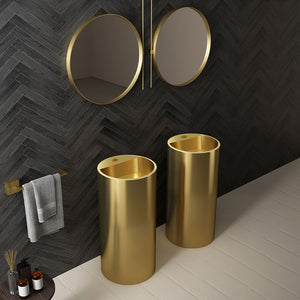 Round Luxury Golden Pedestal Basin – Modern Freestanding Bathroom Sink, Elegant Gold Wash Basin for Home & Hotel Vanity