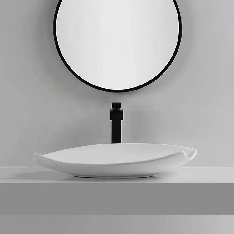 Unique Design White Porcelain Above Counter Hand Washing Basin Modern Bathroom Art Vessel Sink Irregular Shape Top Mount Vanity Wash Basin