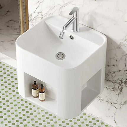 Small Wall-Mounted Porcelain Washbasin – Compact One-Piece Lavabo Sink for Apartments and Small Bathrooms