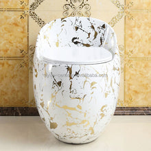Загрузить изображение в средство просмотра галереи, Luxury Round Egg Shape Floor Mount Toilet – Modern White &amp; Gold One-Piece Siphonic WC for Elegant Bathrooms
