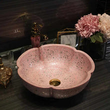 Charger l&#39;image dans la galerie, Pink Flower-Shaped Ceramic Wash Basin – Countertop Bathroom Vessel Sink
