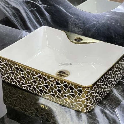 White Gold Mosaic Style Porcelain Countertop Bathroom Basin