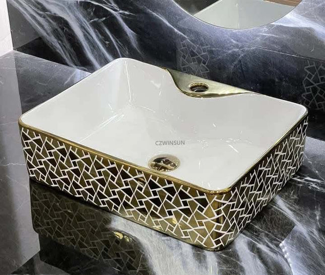 Waschtischplatte aus Porzellan im Mosaikstil mit Weißgold-Optik