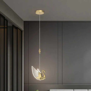 Gold Luxury Modern LED Linear Pendant Light Swan Electroplated Aluminum and Glass for Living Room Bedroom Decor for Hotel Use