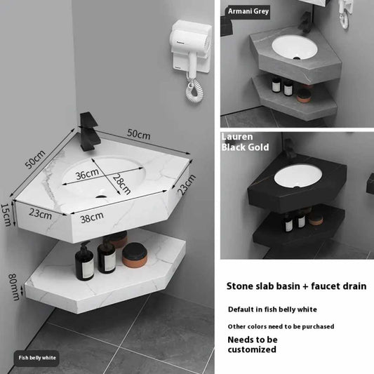 Cabinet Combination Small Unit Shape Corner Right Angle Solid Wood Ceramic Basin Wash Basin