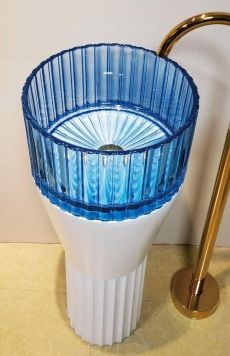 Luxury Cylindric Round Glass Pedestal Sink – Crystal Art Floor-Standing Vessel Basin for Modern Bathroom Vanity