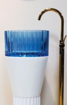 Luxury Cylindric Round Glass Pedestal Sink – Crystal Art Floor-Standing Vessel Basin for Modern Bathroom Vanity