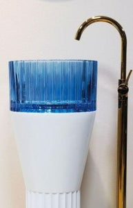 Luxury Cylindric Round Glass Pedestal Sink – Crystal Art Floor-Standing Vessel Basin for Modern Bathroom Vanity