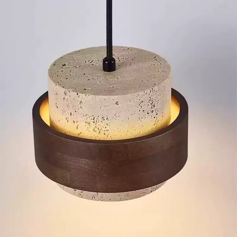 Vintage Wabi-Sabi Travertine Pendant Light – Retro Adjustable Chandelier for Bedroom, Bedside & Dining Room