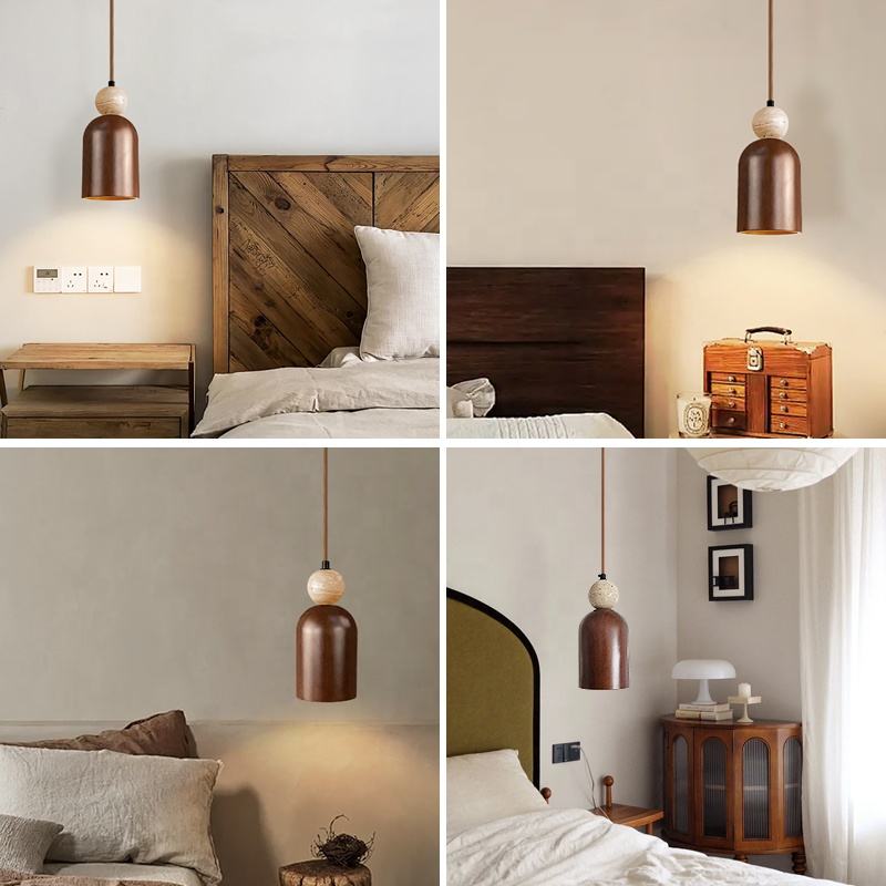 Pendant Light Cavity-Stone Bedroom Chandelier with Wood for Kitchen Island, Bar, and Dining Room – Middle Sized
