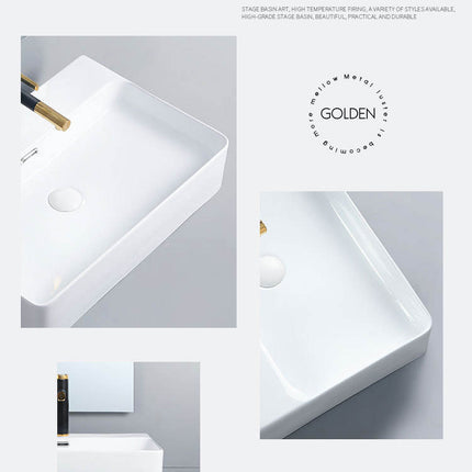 Hochwertiges Tischwaschbecken, rechteckiges Badezimmerwaschbecken, weißes Keramik-Waschbecken