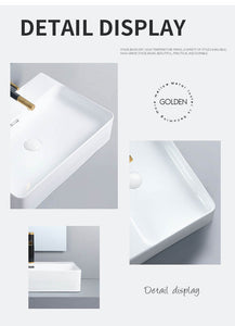 High Quality Table Top Hand Wash Sink Lavabo Rectangular Bathroom Sink Bowl White Ceramic Countertop Wash Basin