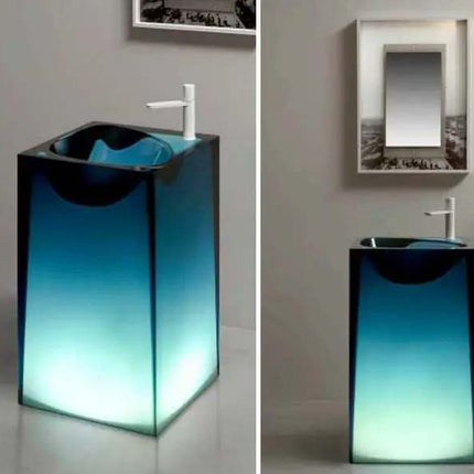 Modern Solid Surface Pedestal Sink – Resin Floor-Standing Hand Wash Basin for Luxury Bathroom