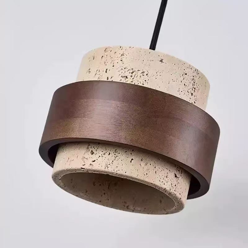 Vintage Wabi-Sabi Travertine Pendant Light – Retro Adjustable Chandelier for Bedroom, Bedside & Dining Room
