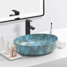 Load image into Gallery viewer, Luxury Blue Marble Oval Porcelain Countertop Basin – Artificial Stone Design Bathroom Sink for Modern Vanity
