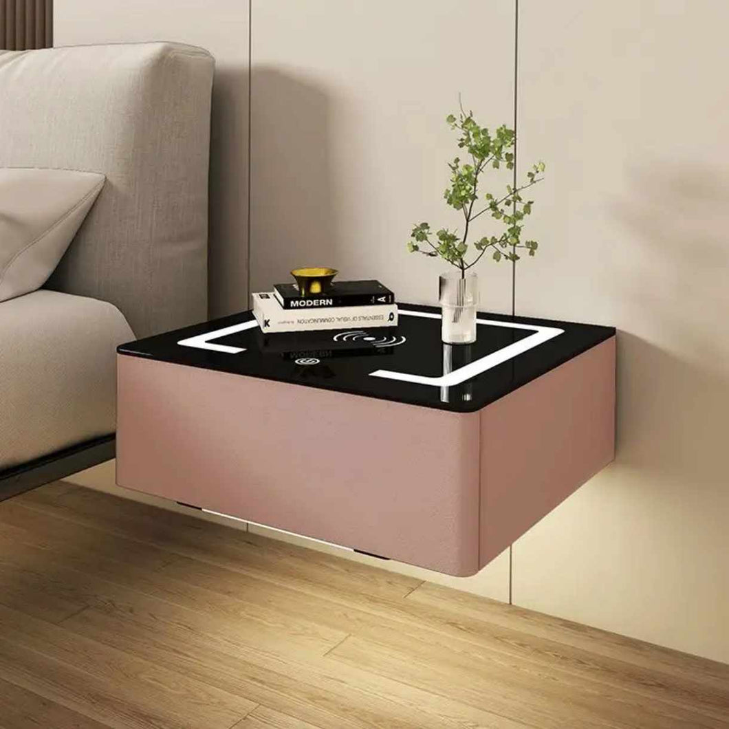 Modern Hanging Wall Cabinet with Intelligent Wireless Charging – Wall-Mounted Bedside Cabinet for Bedroom