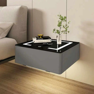 Modern Hanging Wall Cabinet with Intelligent Wireless Charging – Wall-Mounted Bedside Cabinet for Bedroom