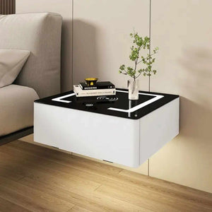 Modern Hanging Wall Cabinet with Intelligent Wireless Charging – Wall-Mounted Bedside Cabinet for Bedroom