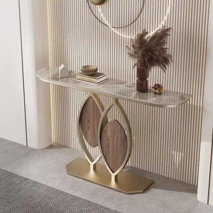 Modern Style Gold and Brown Console Table Leaf Edition Iron