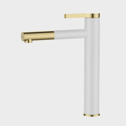 Rotatable White & Gold Counter Basin Faucet – Heightened Body Bathroom Mixer Tap