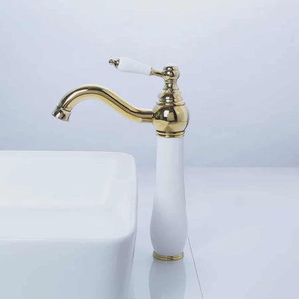 Brushed Brass Gold Swan Faucet – Ceramic Bathroom Basin Mixer Tap
