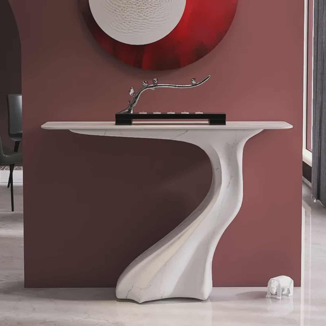 Luxury Minimalist Fiberglass White Console Table – Italian-Style High-End Designer Table