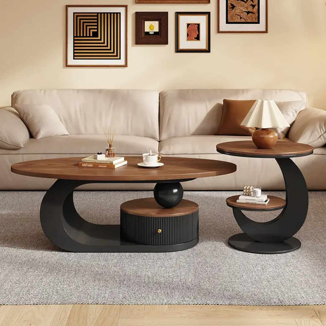 Modern Luxury Cream Style New Light Walnut Tea & Coffee Table Combination