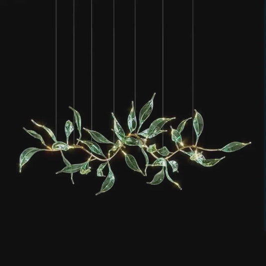 Modern Leaf Design Glass Chandelier with Green Crystals – Luxury Decorative Lighting