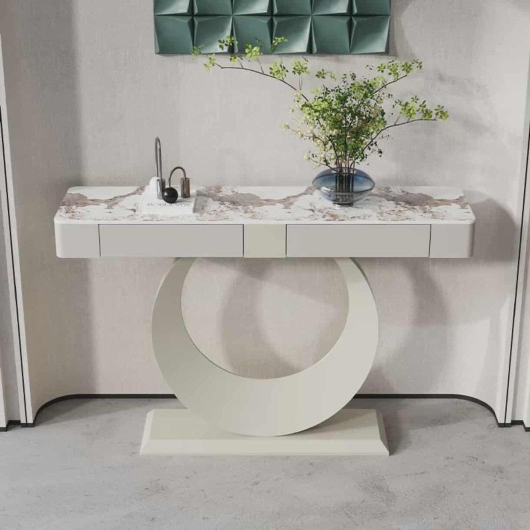 Modern Stone Wall-Mounted Entryway Table – Long Semi-Circular Console Design