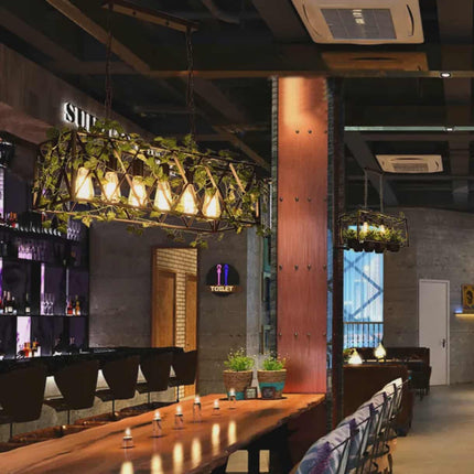 Modern Industrial Green Vine Rectangular Pendant Light