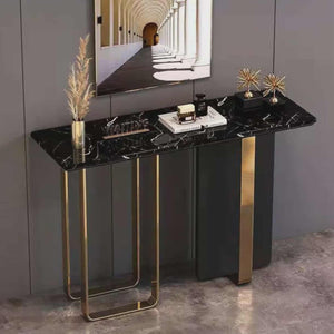 Modern Black Marble Console Table with Gold Stainless Steel Legs
