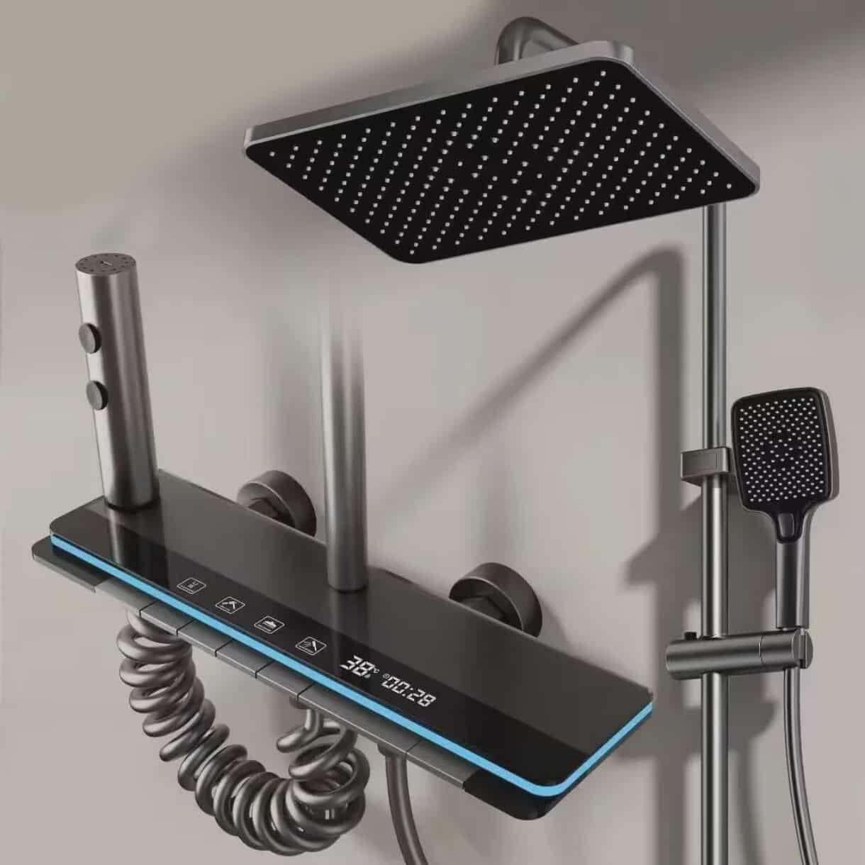 Intelligent LED Digital Display Shower Set Polished Bath Faucet System Rainfall Soft Massage