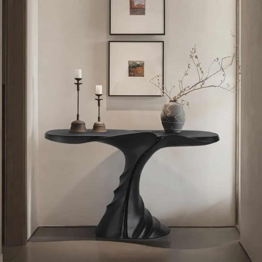 Modern Fiberglass Sculptural Black Console Table with Artistic Curved Base
