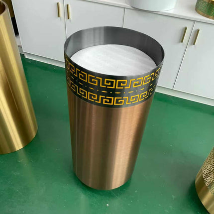 Modern Rose Gold Stainless Steel Pedestal Basin with Greek Key Design Luxury Inspired