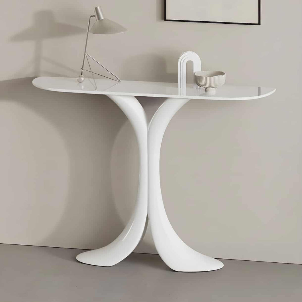 Modern Luxury White Console Table with Sculptural Base Design