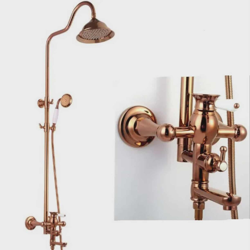 Bathroom Rose Gold Brass Wall Mounted High Pressure Shower Faucet Set