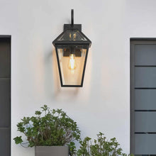 Load image into Gallery viewer, 21-Inch Modern Outdoor Wall Lantern Black Metal and Clear Glass Sconce Water-Proof Aluminum Base
