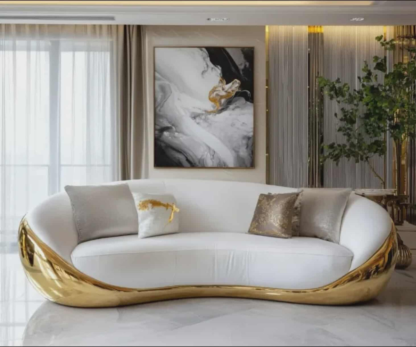 3D Nordic Modern Design Sectional Leather Luxury Sofa Stainless Steel 304 Sofa