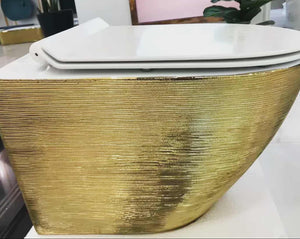 Hanging Wall Mounted Toilet Bowl Gold Electroplated with system
