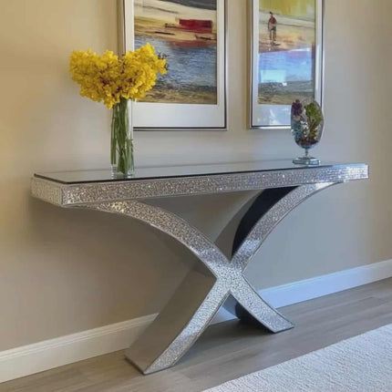 Moderner Luxus-Konsolentisch aus Spiegel, Kristall und Diamanten 