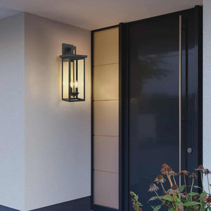22-Inch Matte Black Dusk Dawn Outdoor Wall Lantern Clear Glass 2-Light Weatherproof Fixture