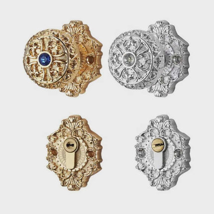 European Vintage Brass Door Lock Set – Luxury Carved Handle Gold Door Knob
