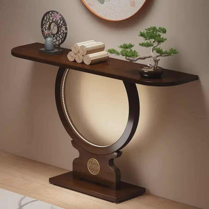 Elegant Zen Circle Solid Wood Console Table