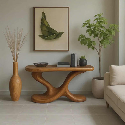 Modern Sculptural Solid Wood Console Table – Minimalist Organic Design