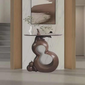 Modern Art Sculptural Console Table with Abstract Marble Base Top