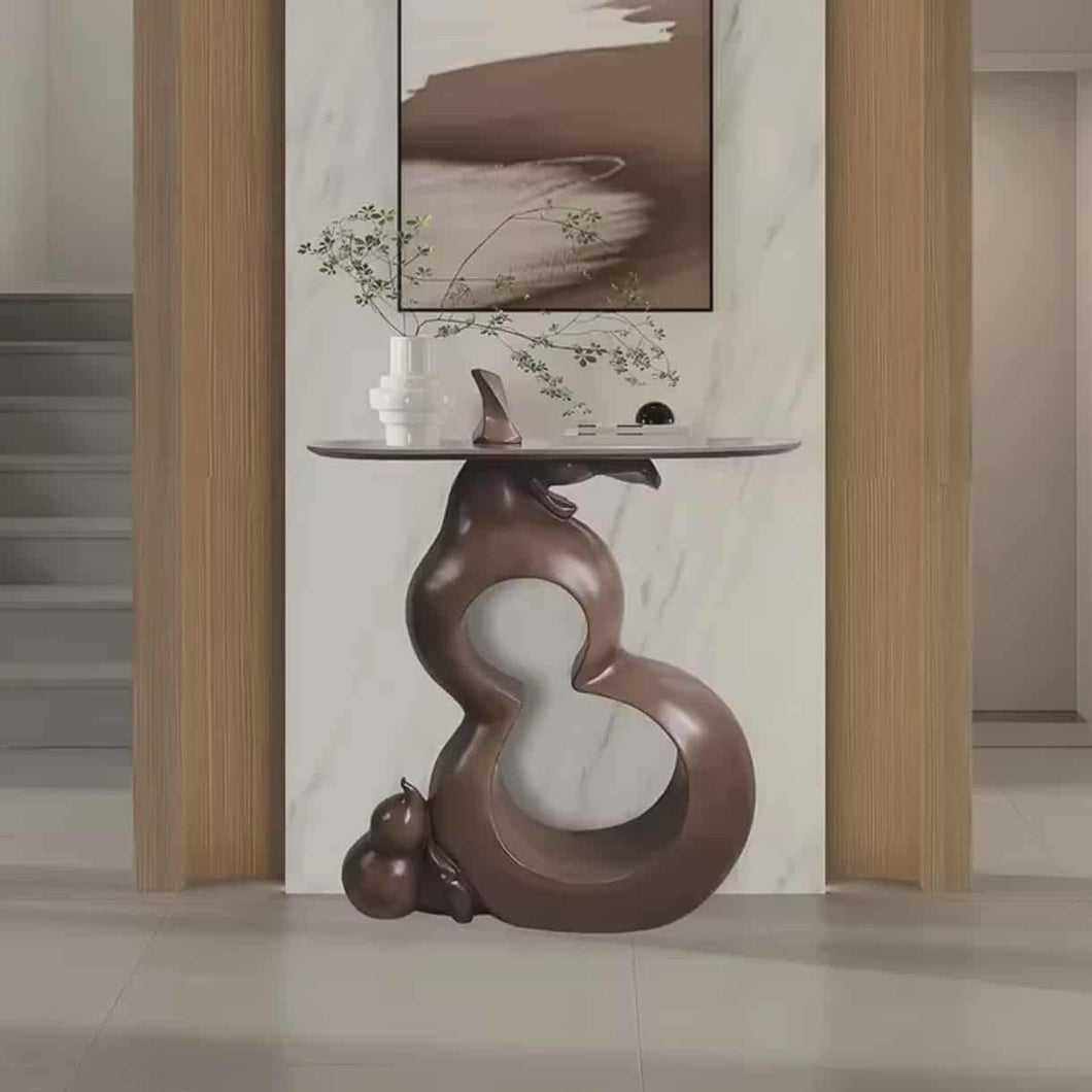 Modern Art Sculptural Console Table with Abstract Marble Base Top