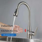 304 Stainless Steel Induction Kitchen Basin Faucet Wire-Drawn Pull-Out Rotating Tap